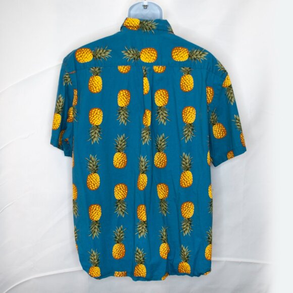Old Navy Pineapple Print Button Down Shirt Mens XXL 2XL Blue Short Sleeve II04X - Picture 3 of 5